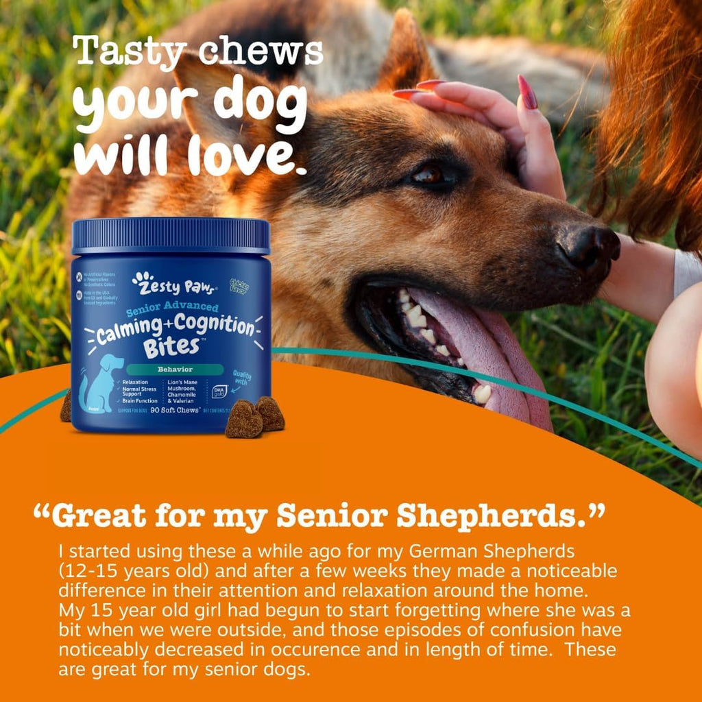 Close up view of Zesty Paws chicken flavor calming soft chews for pets.
