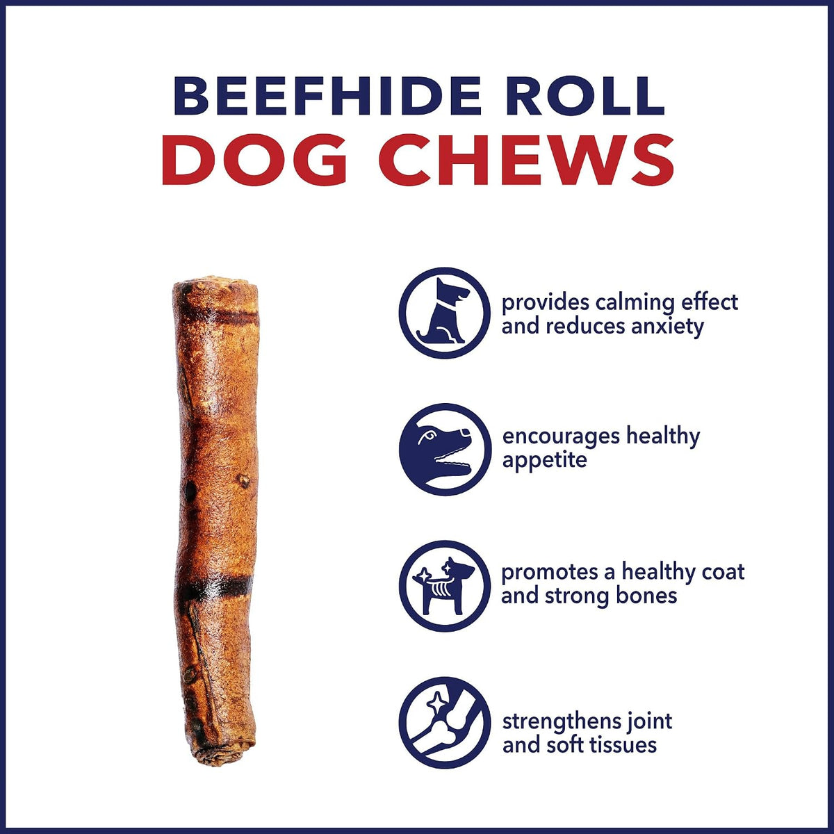 Durable thick rawhide dog chew roll demonstrating the high quality handmade construction.