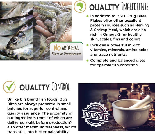 Fluval Bug Bites tropical fish food packaging details for small to medium fish