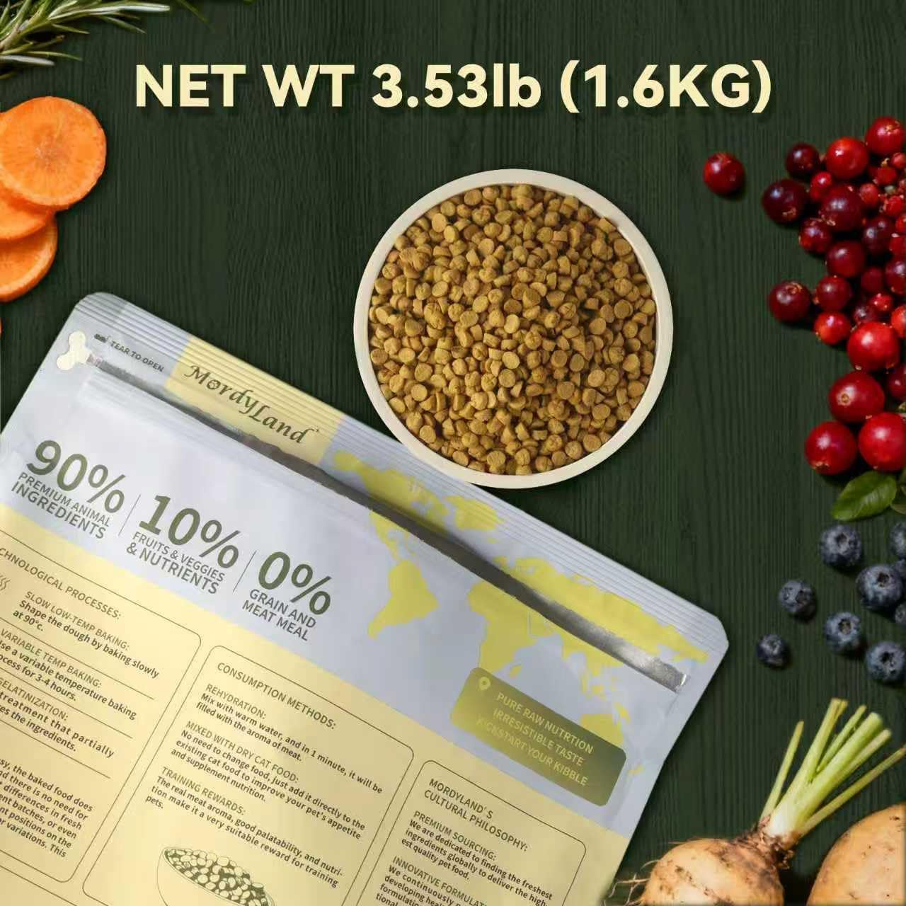 MordyLand ninety percent animal based ingredients kibble texture