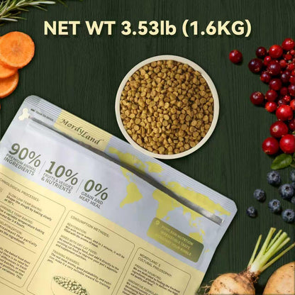 MordyLand ninety percent animal based ingredients kibble texture