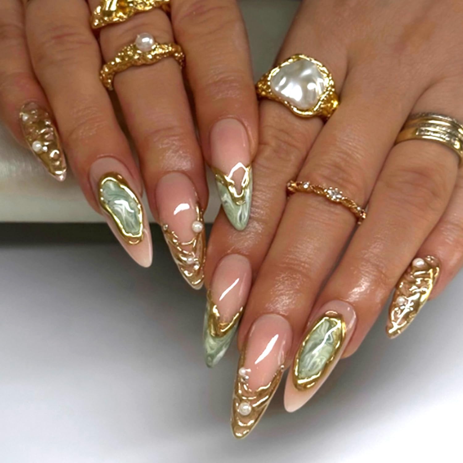 Asabite medium almond press on nails front view
