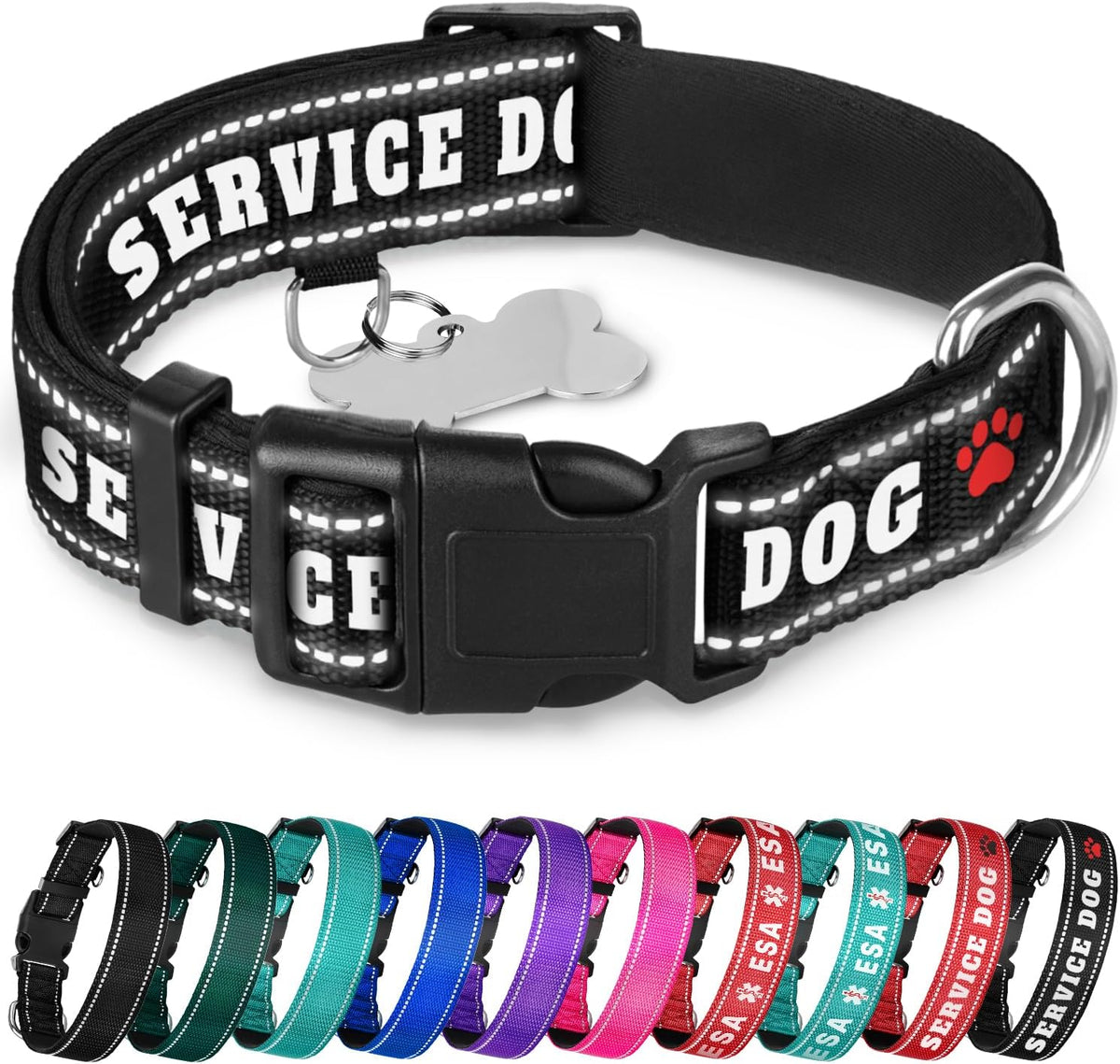 TECEUM Reflective Dog Collar - Aquamarine - M - Extra Soft Padding - Basic Nylon Pet Collar - Quick Release Buckle - Fits Small, Medium and Large Dogs, Puppies, Cats - ESA & Service Dog Options - Image 15