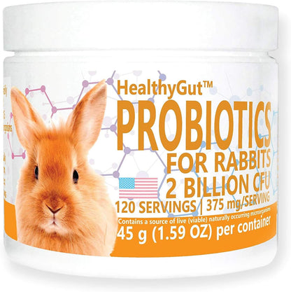 Equa Holistics HealthyGut Probiotics for Rabbits front view container for bunny digestive health.