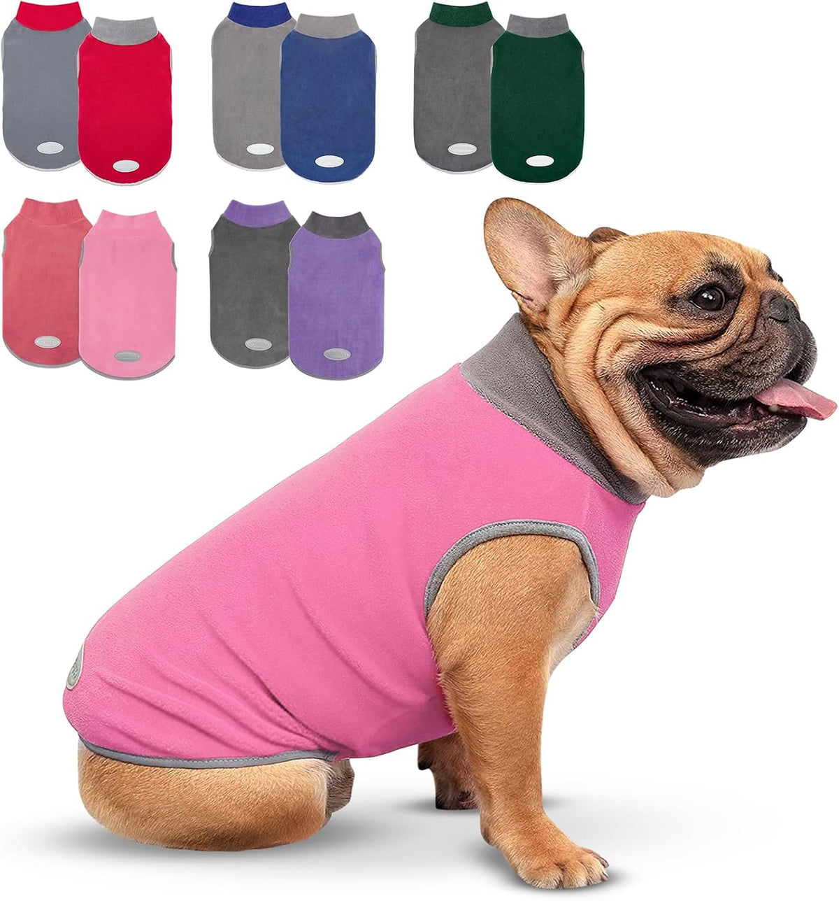 cyeollo 2 Pack Fleece Dog Sweater Stretchy Pullover Soft Dog Jacket with Reflective Stripe Lightweight Sweatshirt Pet Clothes Coats for Small Dogs, Navy & Grey L - Image 15