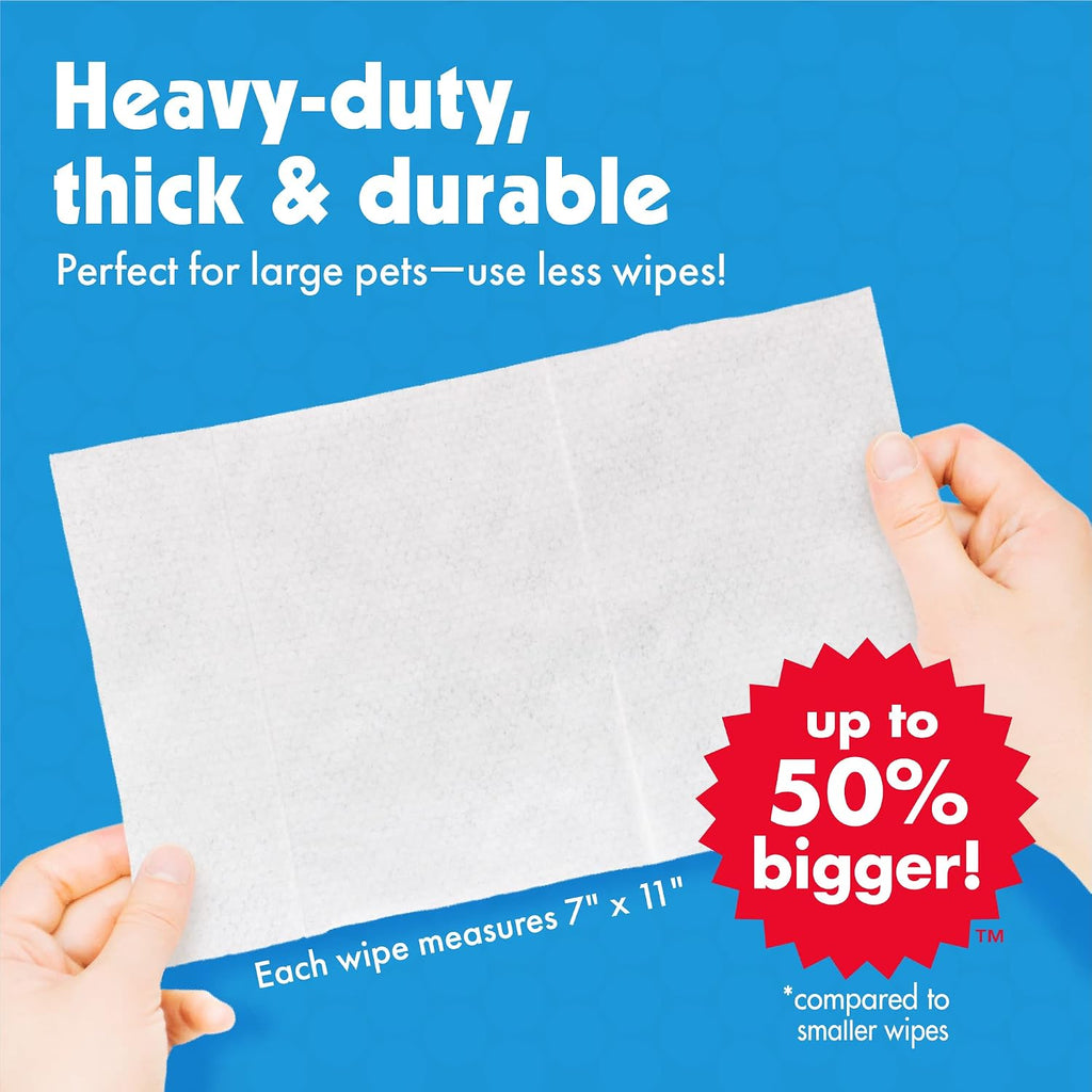Extra large seven by eleven inch Petkin pet wipes layout presentation