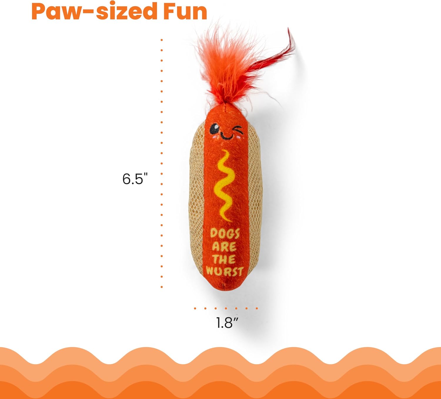 Catstages Hotdog catnip toy isolated on a plain background highlighting the shape.