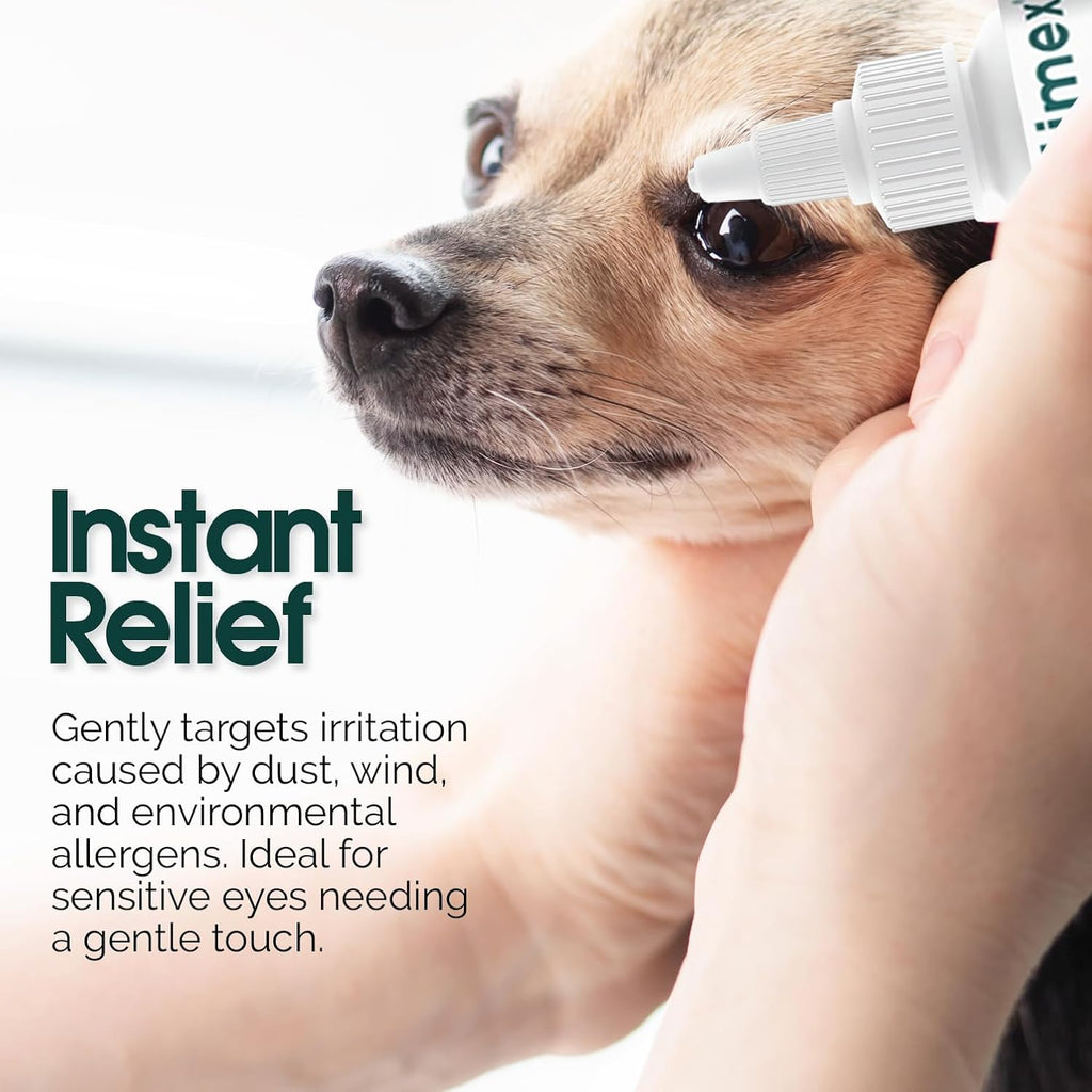 Veterinarian formulated dog eye wash bottle showing four fluid ounces size.