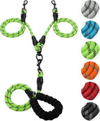 Full view of the light blue Gokotta two dog leash set showing two distinct leads connected to one handle