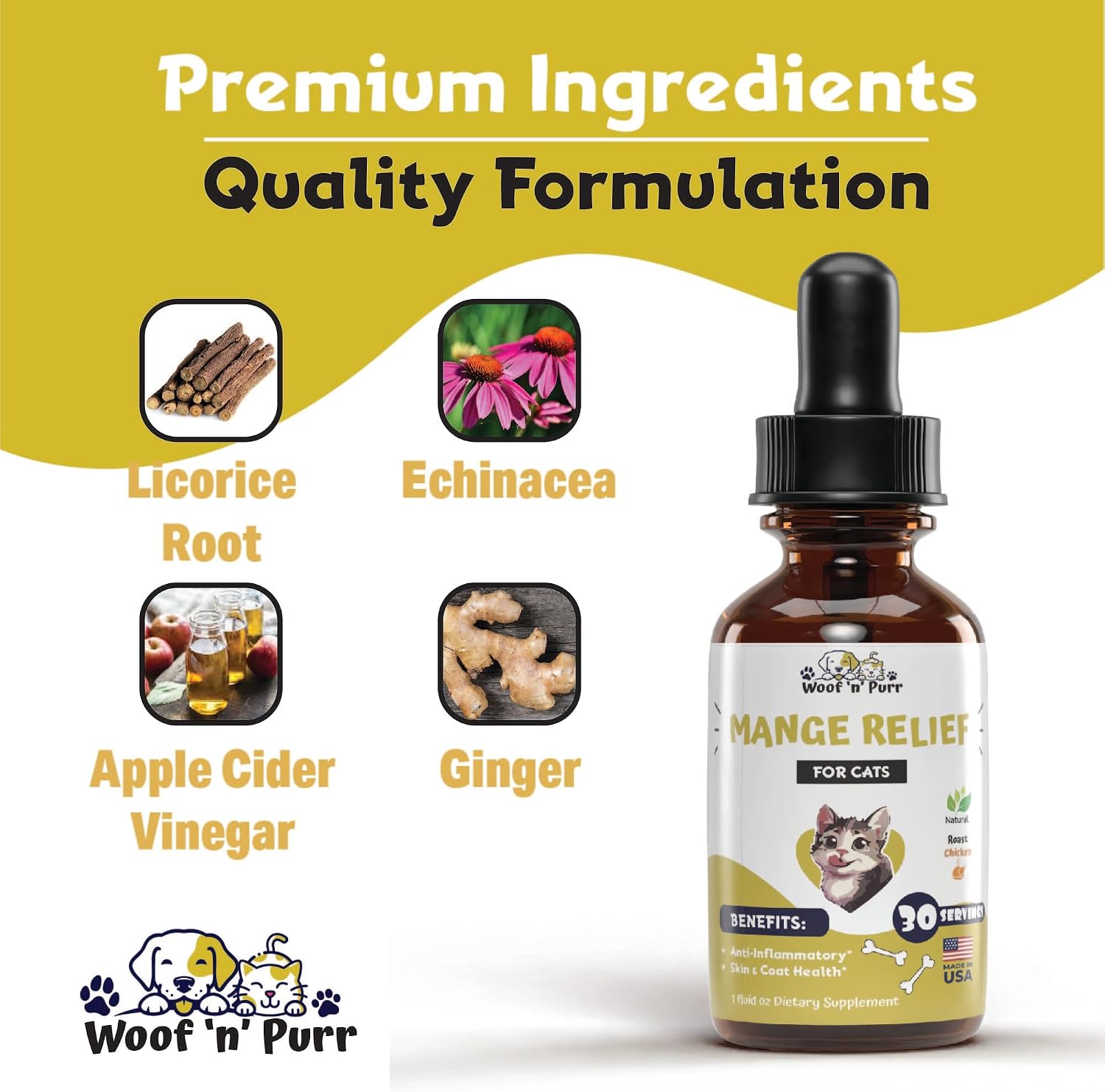 USA-imported cat skin and coat dietary supplement liquid dropper bottle.
