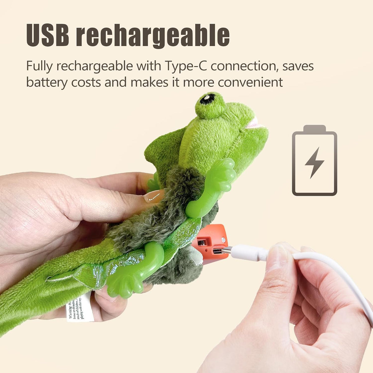 Rechargeable Migipaws lizard plush cat toy showing realistic design details