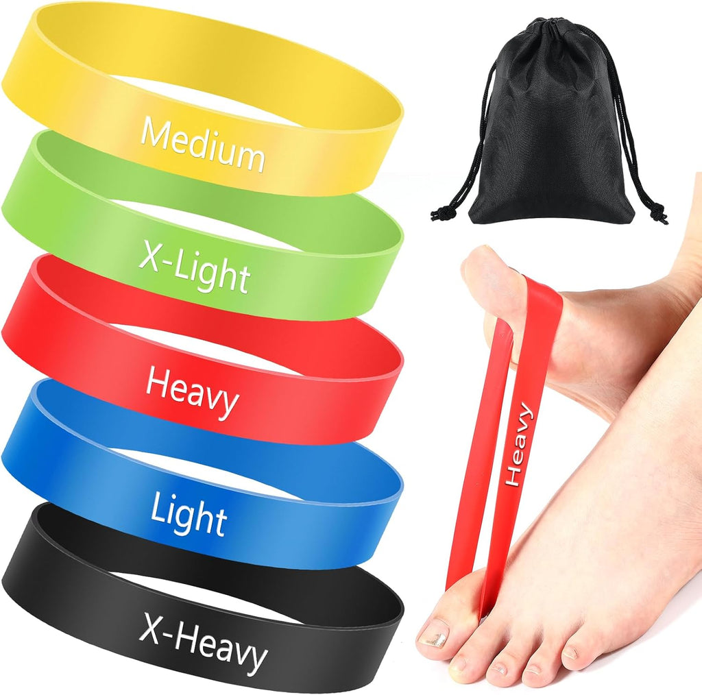 WinnerWhy Set of 5 Toe Stretcher Bands front view showing five different colors.