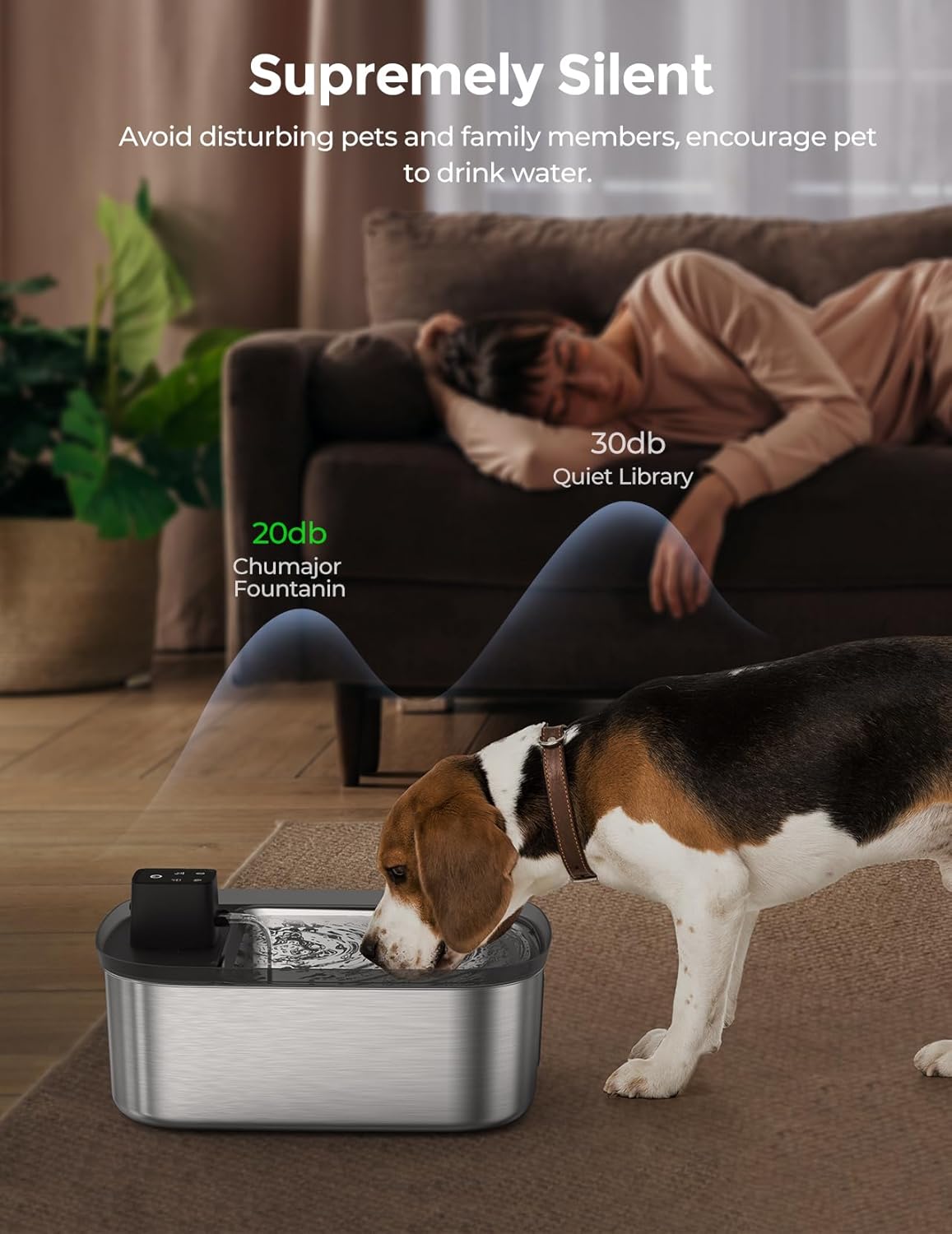 Chumajor cordless stainless steel water fountain for multi pet homes