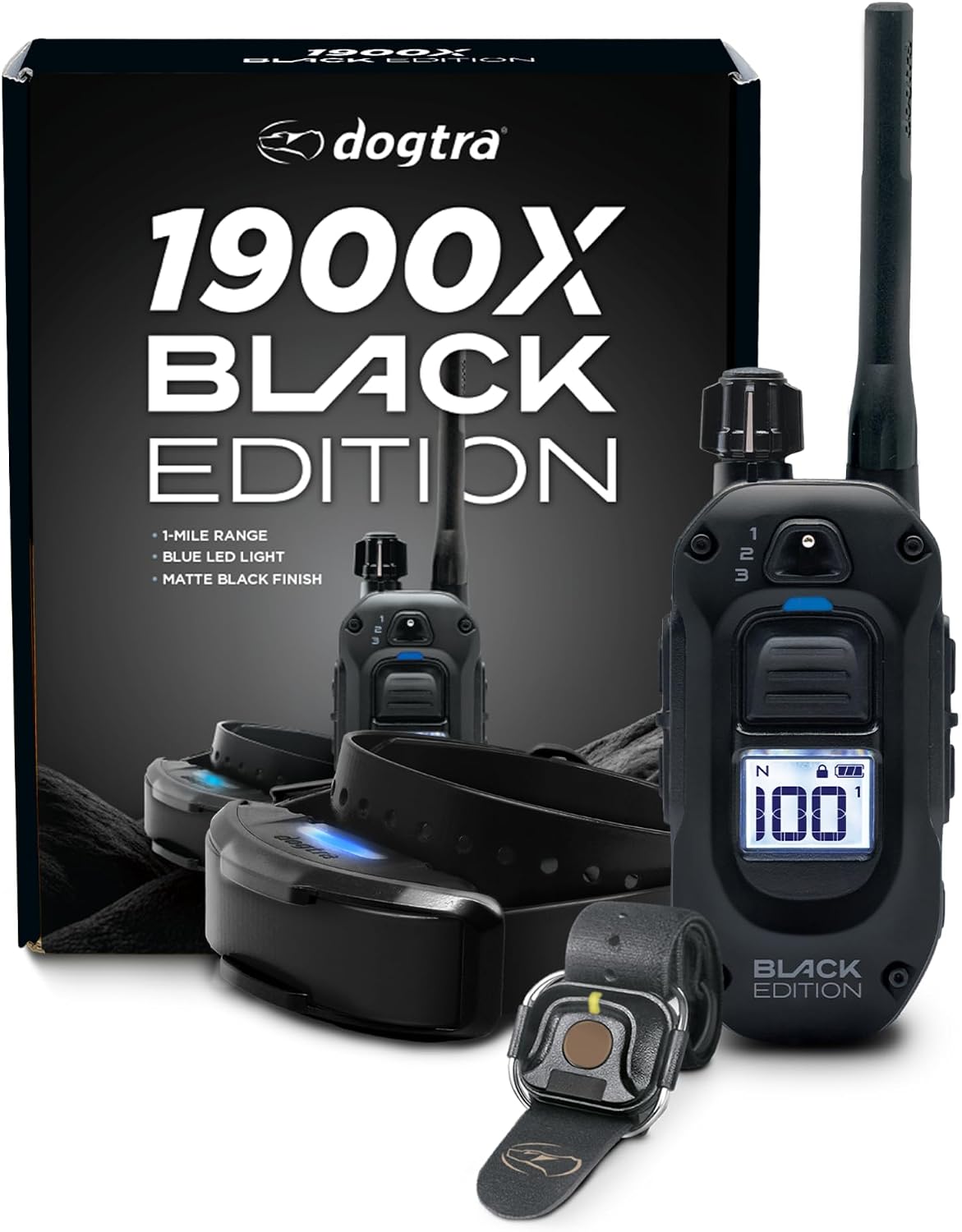 Dogtra 1900X Black Edition e-collar transmitter and receiver front view premium remote dog trainer