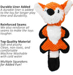 Close up of fox plush squeaky toy for dogs