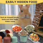 Brightly colored lightweight small pet toy cups upside down to conceal healthy pet treats