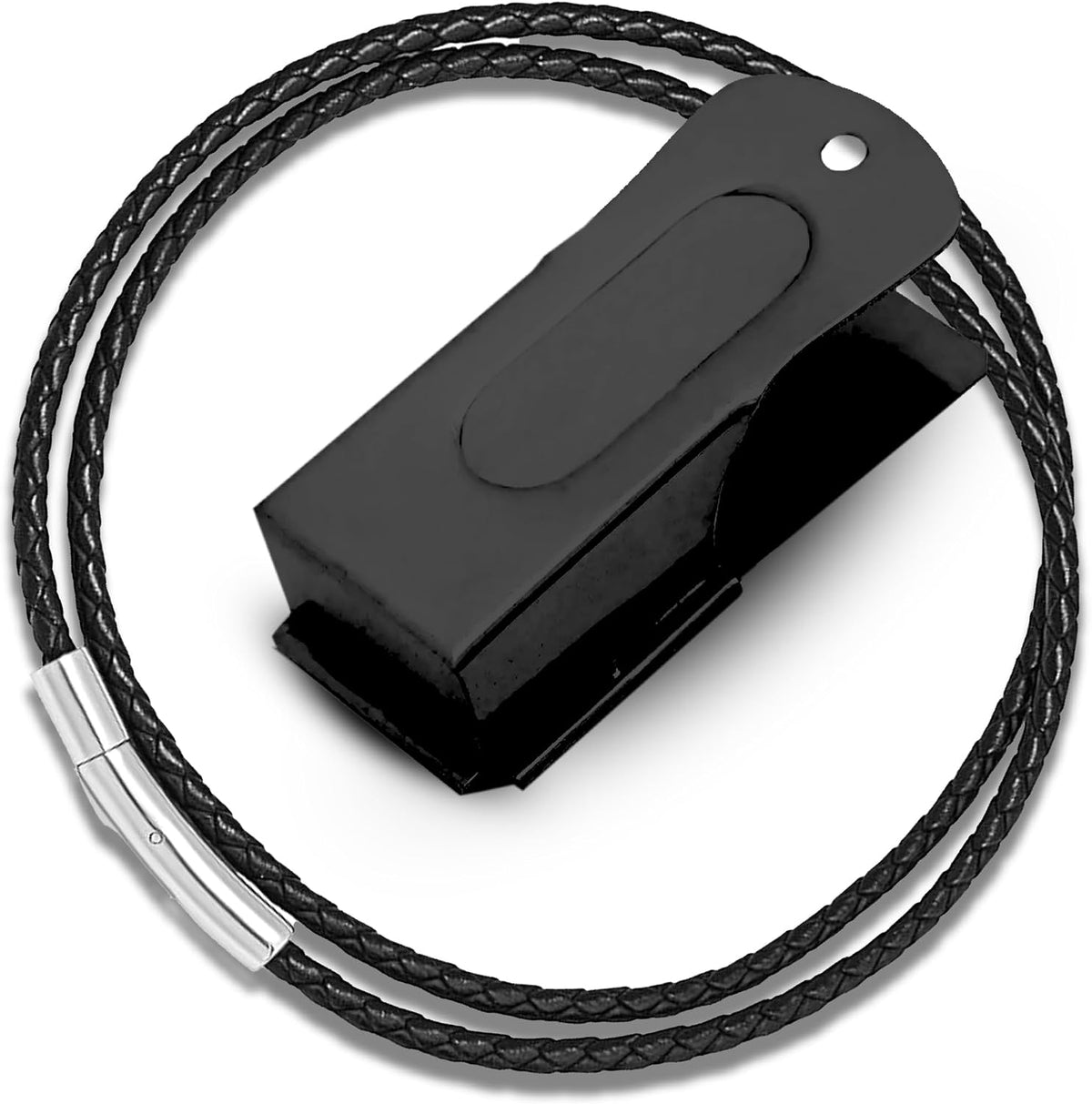 Devault Gear metal dog training clicker black front view on velvet pouch