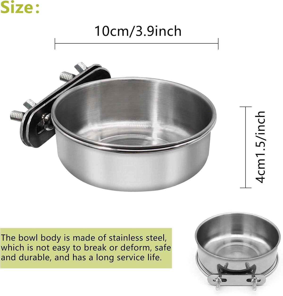 Bird Feeding Dish Cups, Stainless Steel, 2 Pack, Small - Image 2
