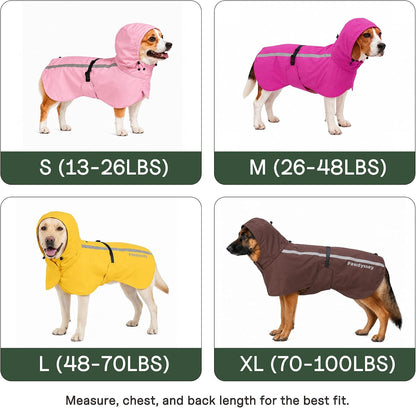 Adjustable pet rainwear hood structure showcased on a medium sized dog.