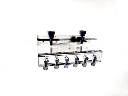 Marine Color Acrylic Dosing Pump Soft Tube Holder front view showing six tube holes and adjustable mounting clamp