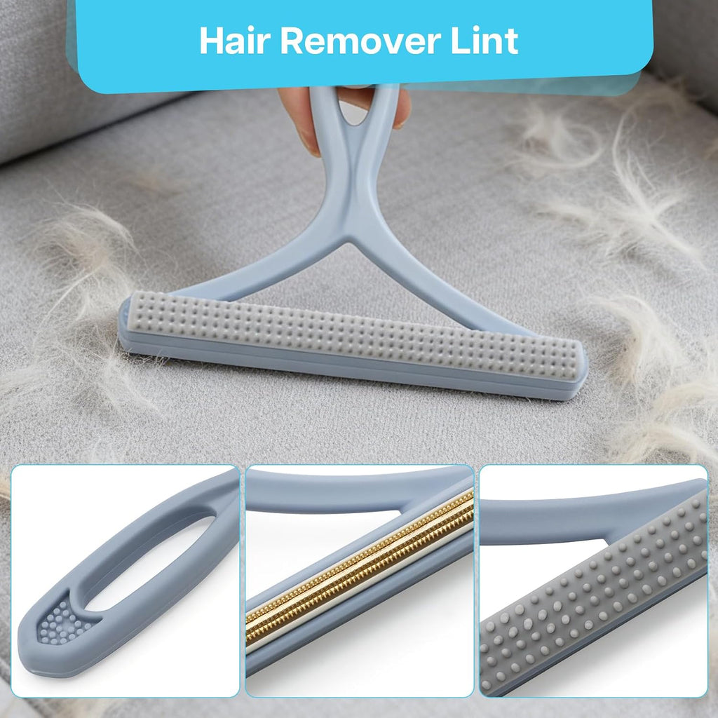 Person using long handle carpet rake on rug