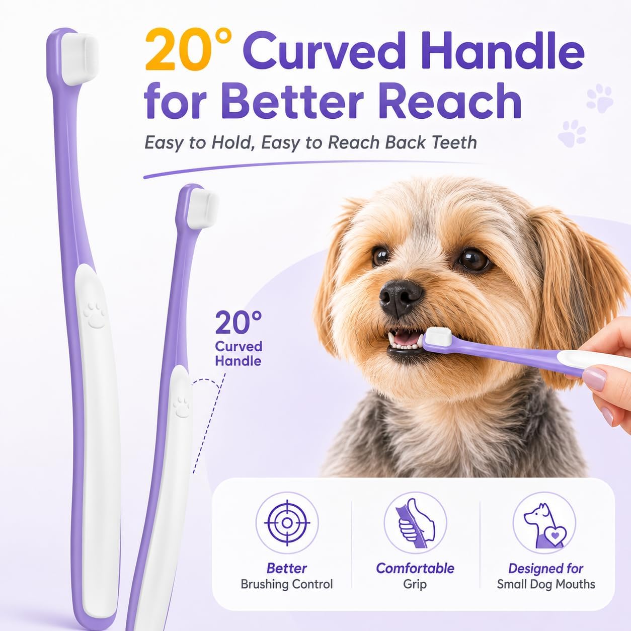 Side profile of VVHOMIFE small dog toothbrush showing curved design