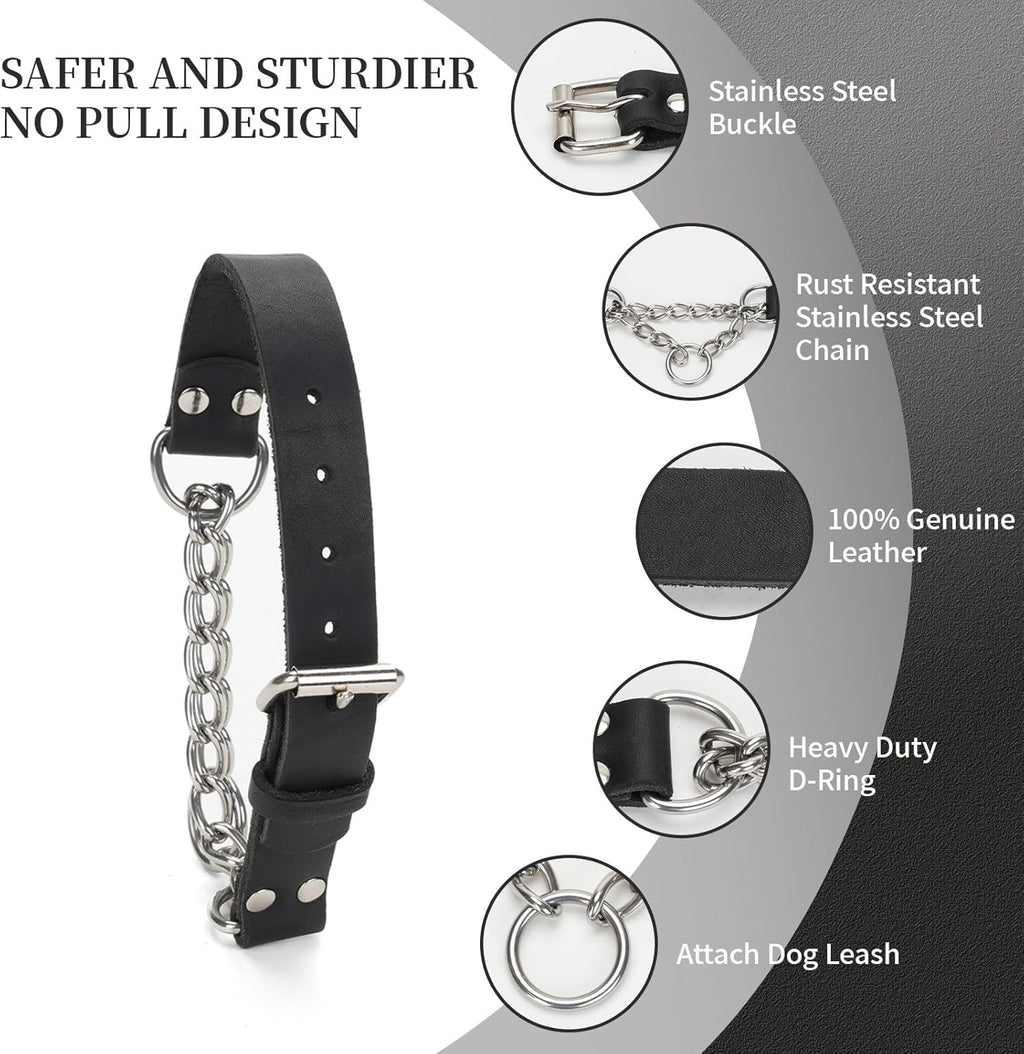 Durable rust resistant stainless steel hardware on genuine leather collar