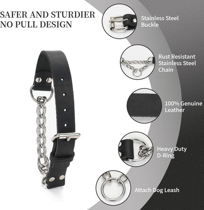 Durable rust resistant stainless steel hardware on genuine leather collar