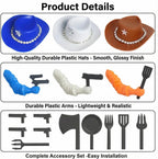 Complete contents of the ZIOU sixteen piece poultry gag prop kit featuring diverse interchangeable weapons