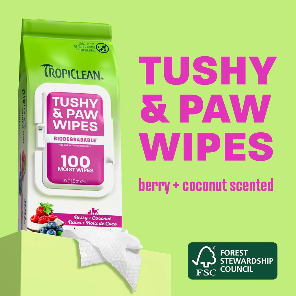 TropiClean pet wipes packaging detail berry and coconut