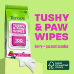 TropiClean pet wipes packaging detail berry and coconut