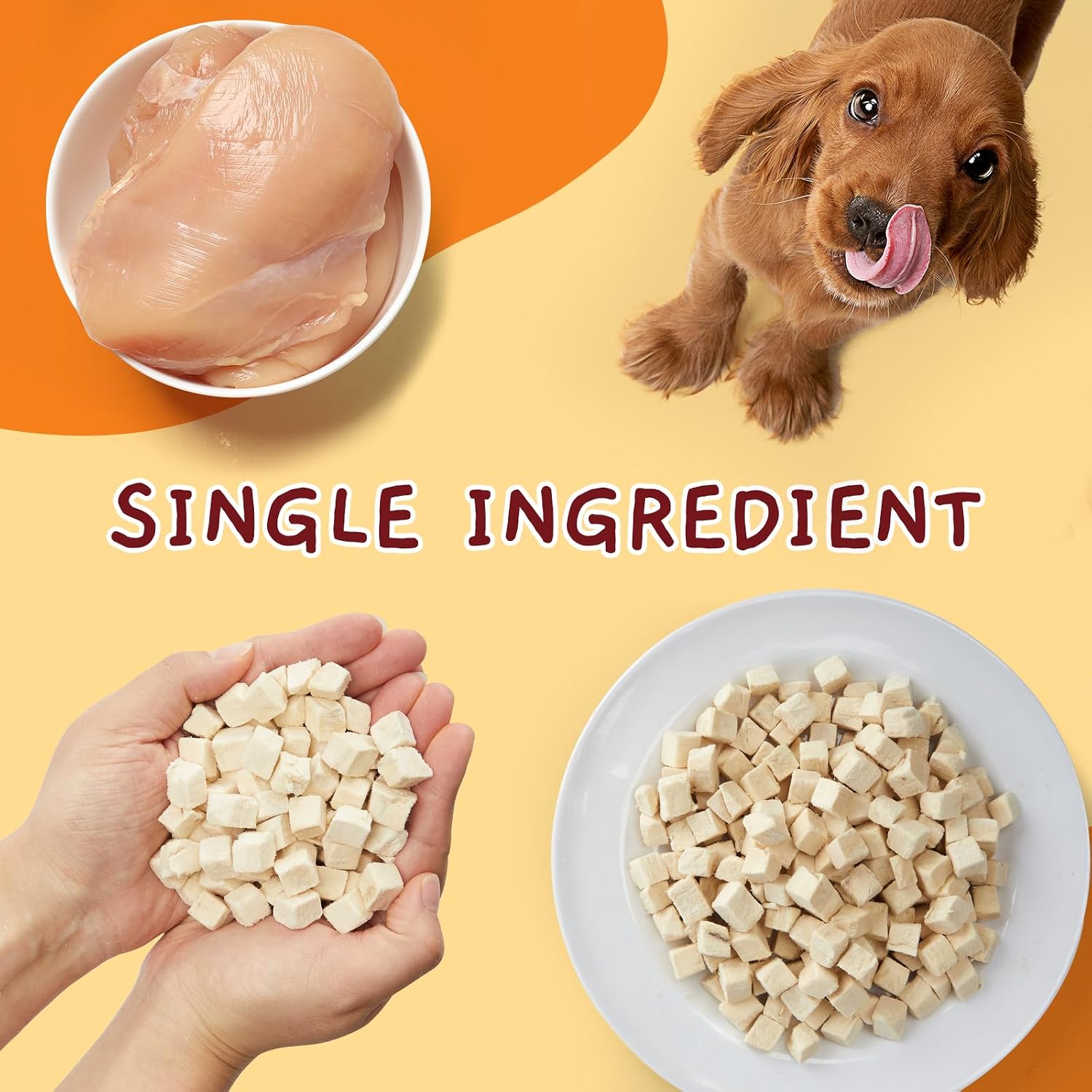 Jungle Calling single ingredient chicken treats being given to a dog as a training reward