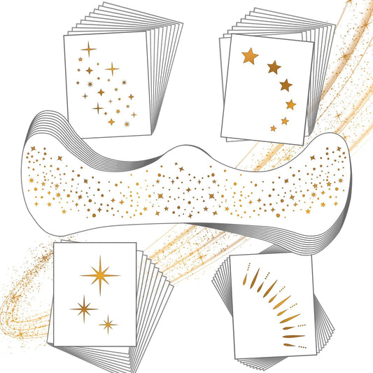 LemonSac gold face makeup patches front view showing individual sheets with gold glitter star and sparkle designs