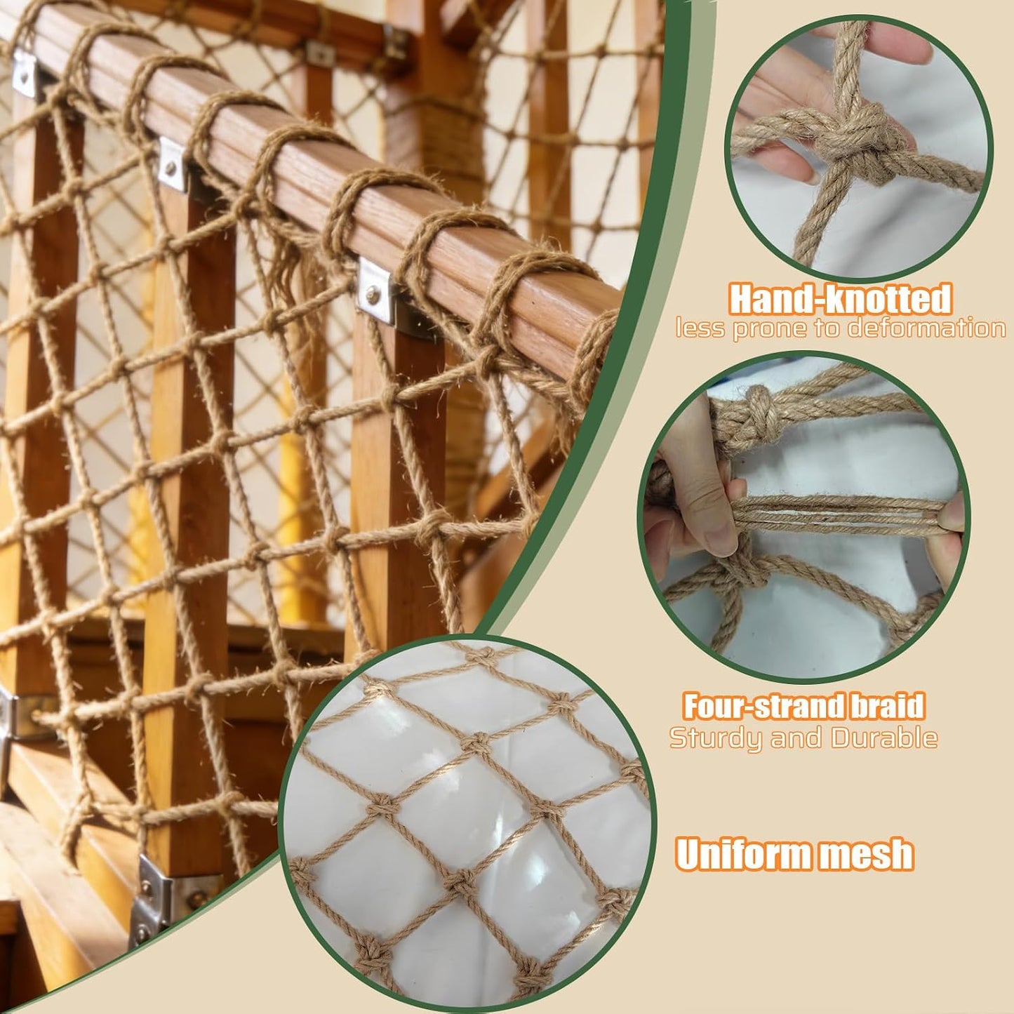 Harernet safety net installed on indoor staircase railing