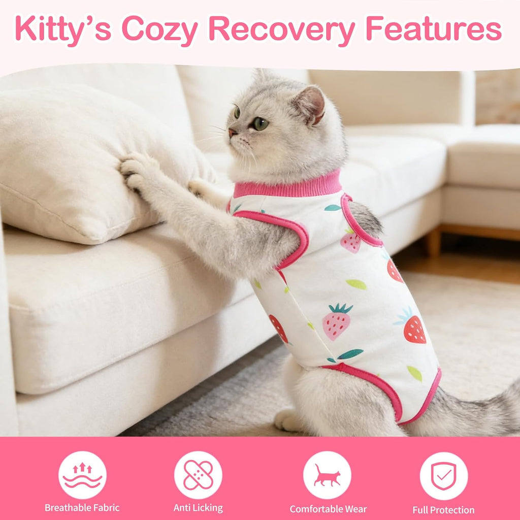 Side profile of cat in elastic post surgery body suit