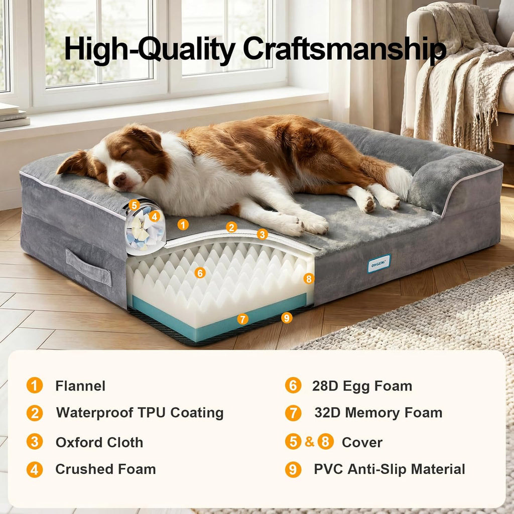 OhGeni Orthopedic Dog Bed Couch Cat Sofa for Large Sized Pets with Memory Foam, Machine-Washable Waterproof Removable Cover, Soft Comfortable Fabric, 35-inch (Gray) - Image 9