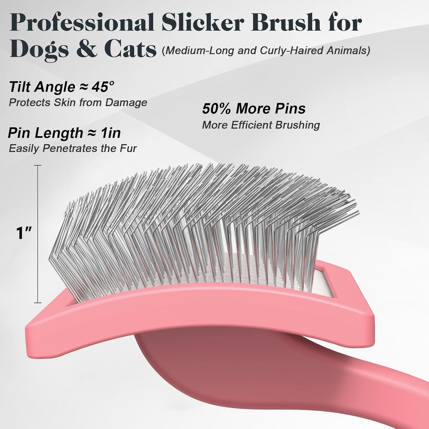 Stainless steel pet comb with rounded teeth for preventing static electricity.