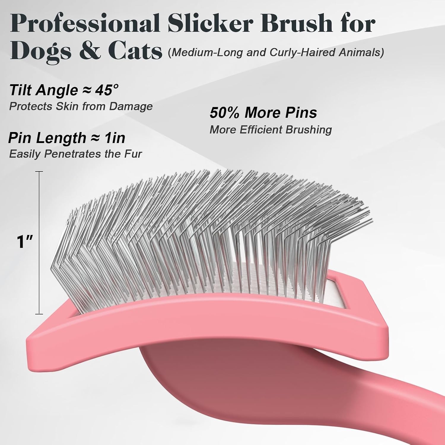 Stainless steel pet comb with rounded teeth for preventing static electricity.