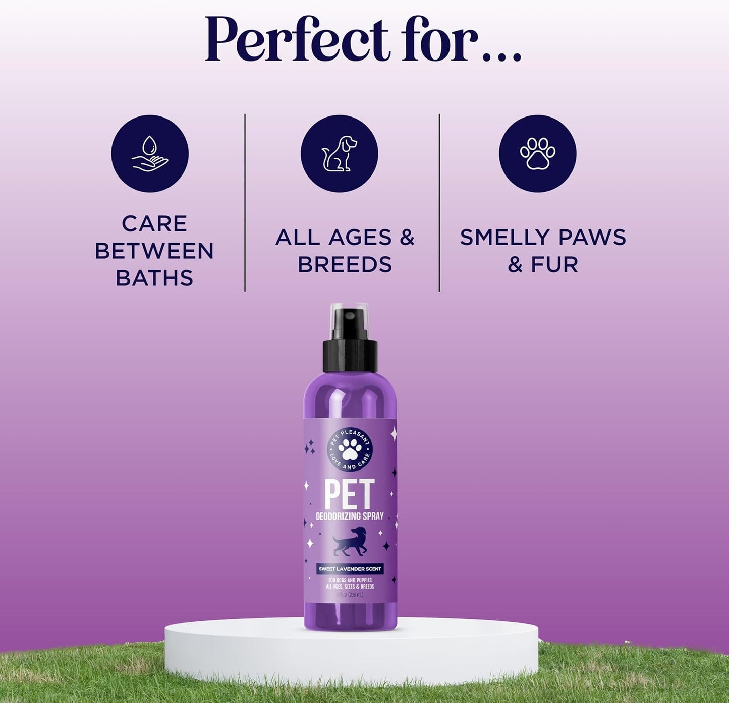 Pet owner using lavender dog deodorizer on a golden retriever