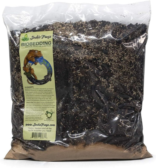 Josh's Frogs BioBedding Tropical Bioactive Substrate front view of the ten quarts bag for premium terrariums