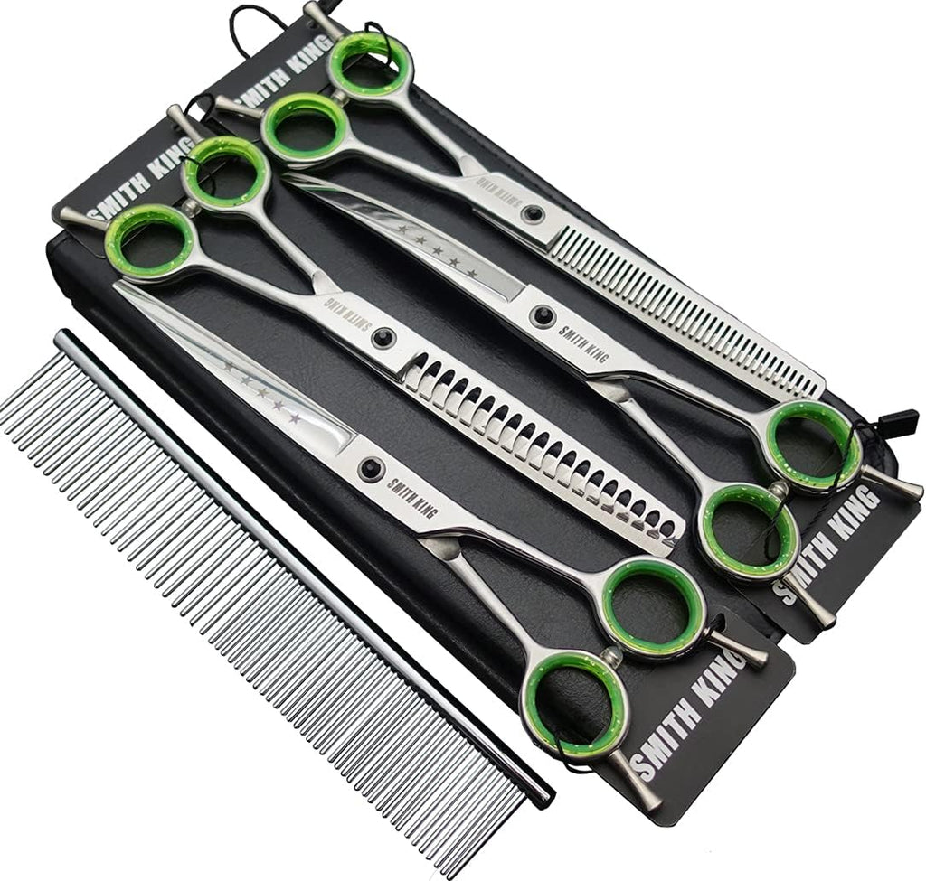 7.0 inches Professional Dog Grooming Scissors Set Straight & thinning & Curved & chunkers & comb 5pcs in 1 Set for left-handed & right handed - Image 11