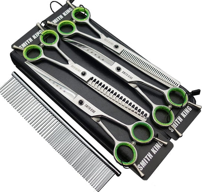7.0 inches Professional Dog Grooming Scissors Set Straight & thinning & Curved & chunkers & comb 5pcs in 1 Set for left-handed & right handed - Image 11