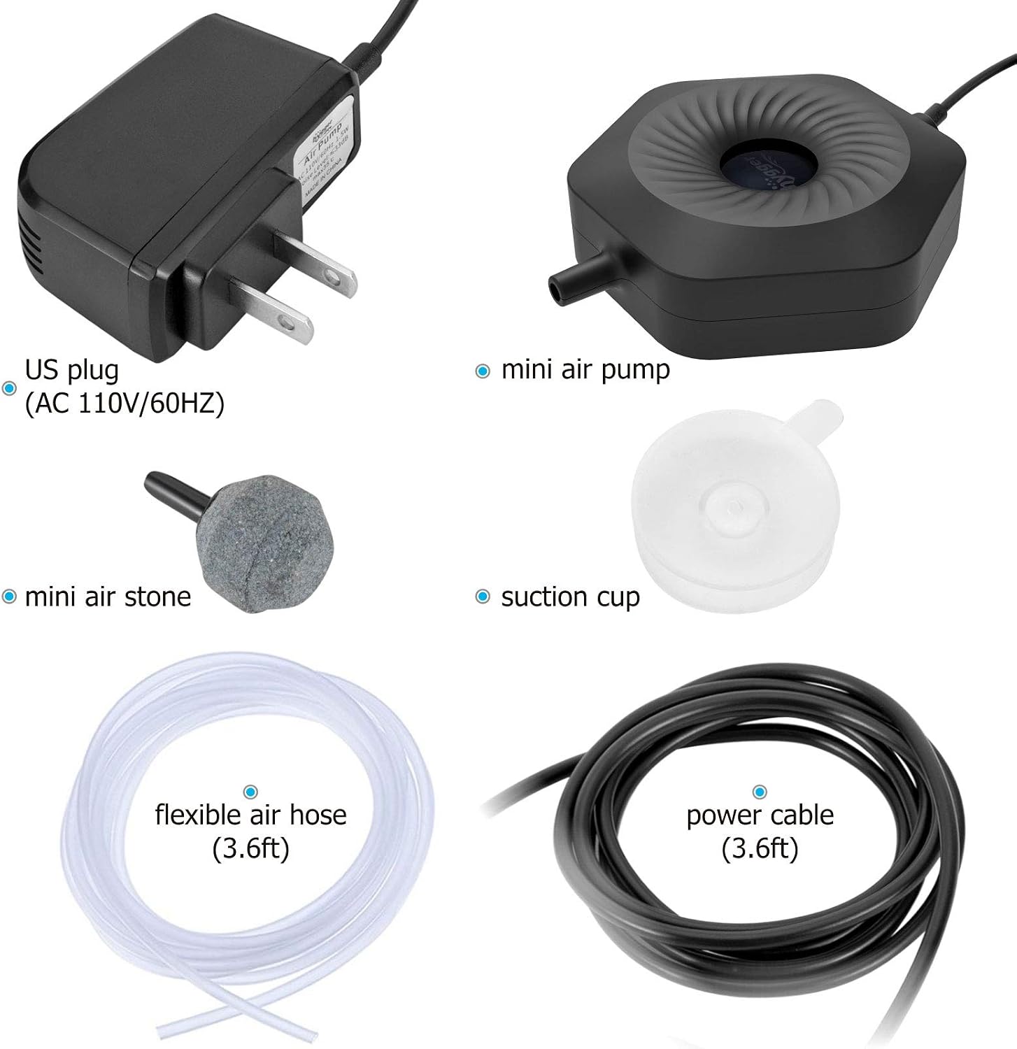 Hygger mini air pump with included accessories kit