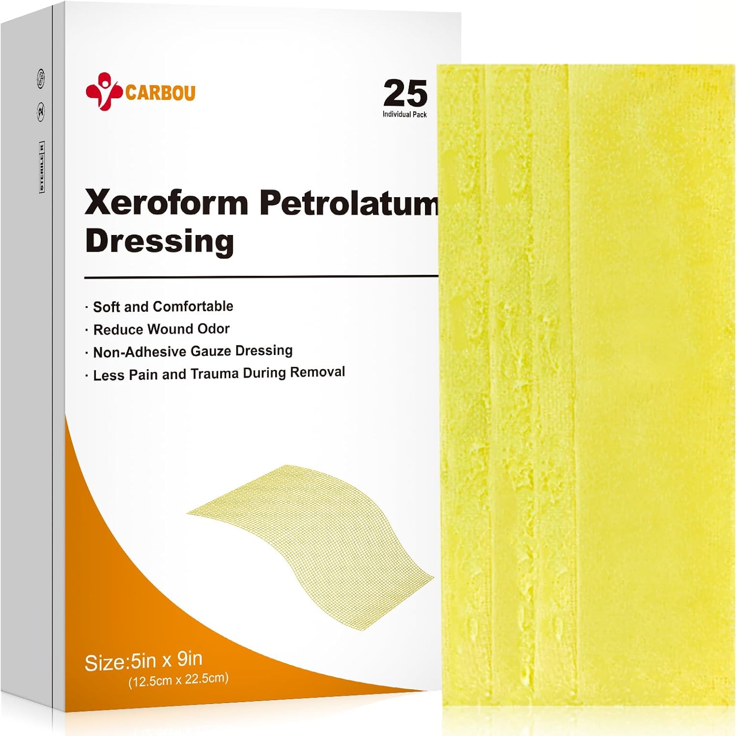 Carbou Medical Xeroform Petrolatum Dressing 25 individual pack front view