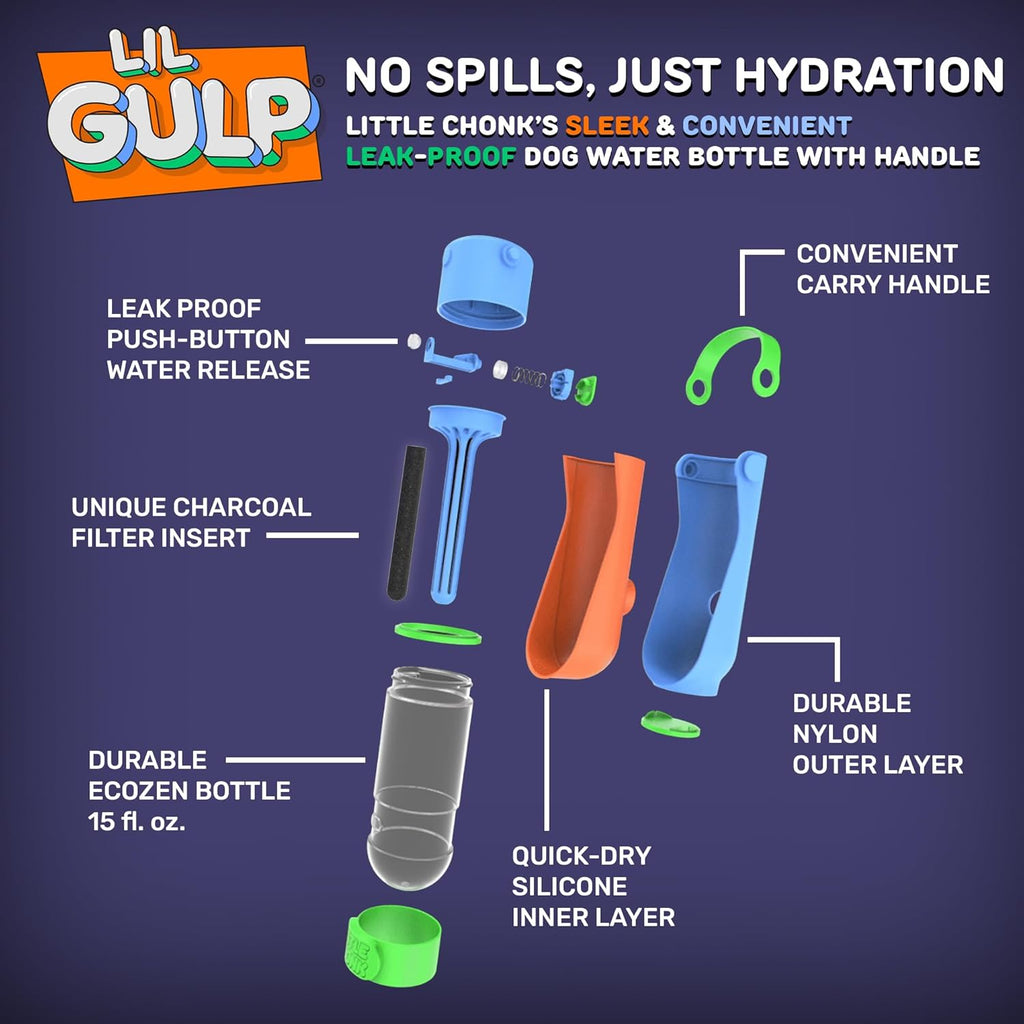 Leak proof pet dispenser with advanced carbon filter for hiking.