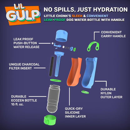 Leak proof pet dispenser with advanced carbon filter for hiking.