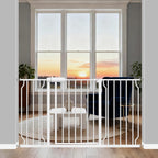 ALLAIBB extra wide pressure mounted baby gate front view installed in a white modern doorway