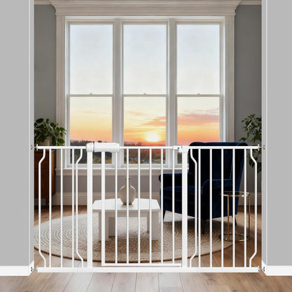 ALLAIBB extra wide pressure mounted baby gate front view installed in a white modern doorway