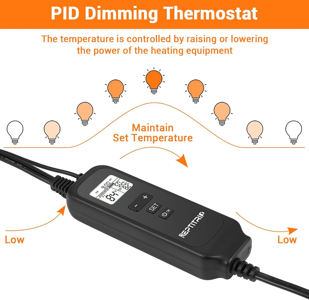 REPTITRIP 8.5" Reptile Heat Lamp Fixture with PID Dimming Thermostat, Independent Day Night Temperature Control, MAX 150W (Bulb Not Included) - Image 9
