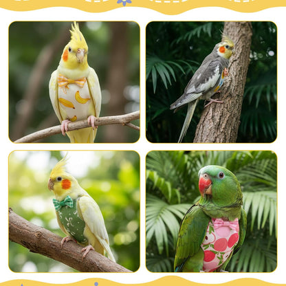 SULIKJHUI colorful parakeet diaper set displaying the neat precision stitching and bowtie detail